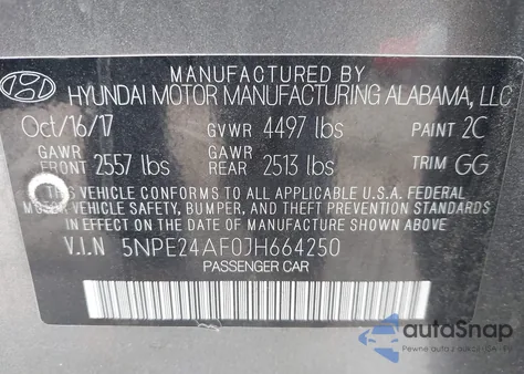 2018 Hyundai Sonata Se z USA, uszkodzony, nr VIN 5NPE24AF0JH664250
